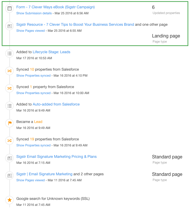 Interactions with your email signature template viewed within HubSpot via Sigstr.